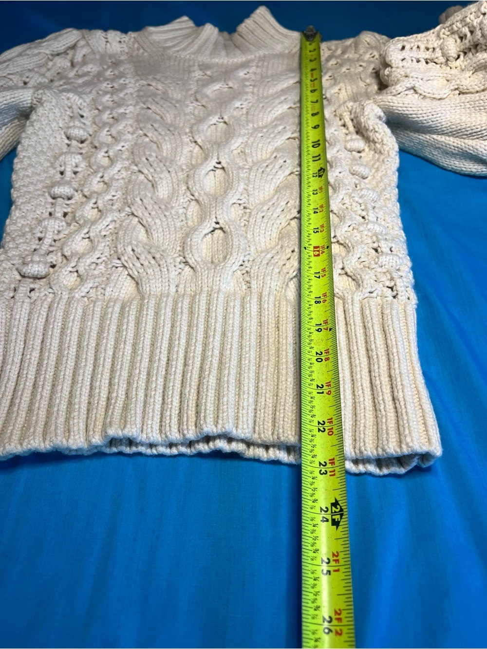 Banana Republic Ticino Cable Knit Puff Sleeve Sweater Cream S - Picture 9 of 16